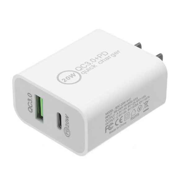 20W USB-C Fast Charger - PD3.0 QC3.0 Dual Port Power Adapter for iPhone Samsung Android Devices