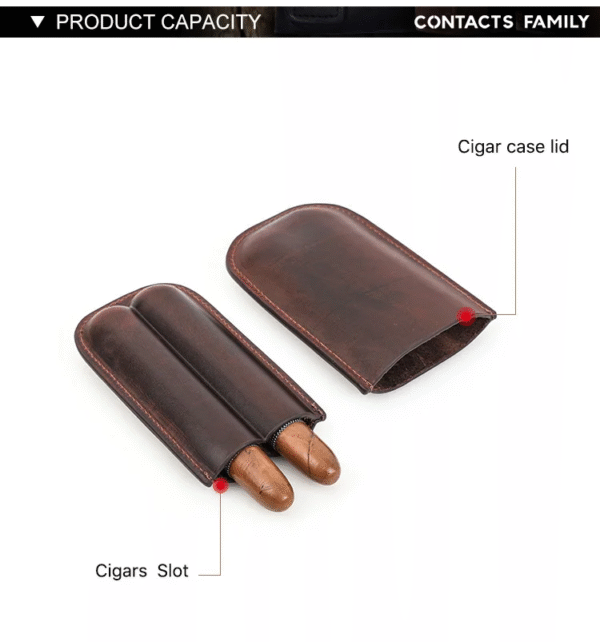 Leather Cigar Case Travel Humidor - Premium 2-Cigar Portable Storage Pouch for Cigar Enthusiasts - Image 2